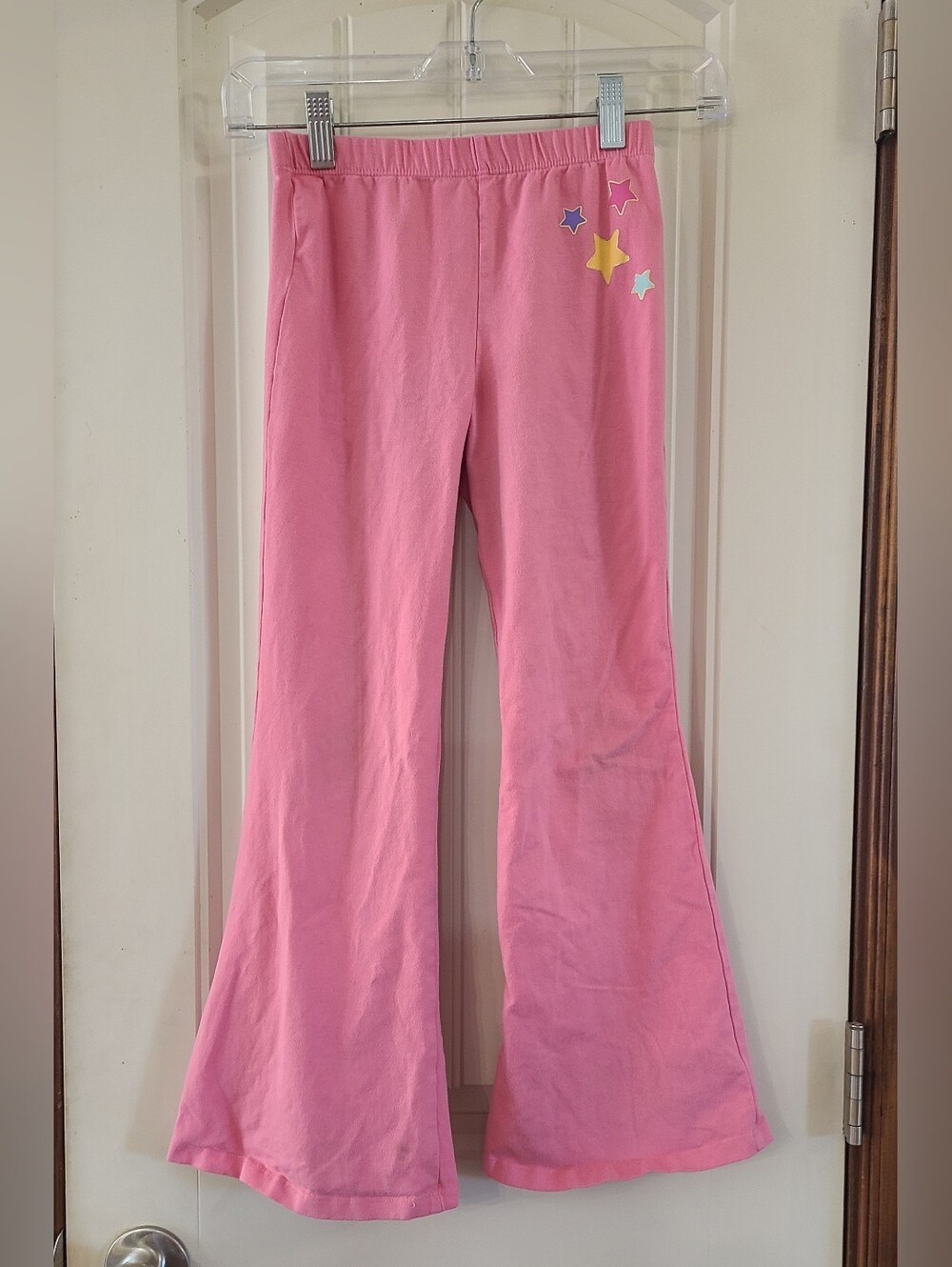 Girls' Messy Bun Just Chillin' Pink Star Flare Pants Size 10